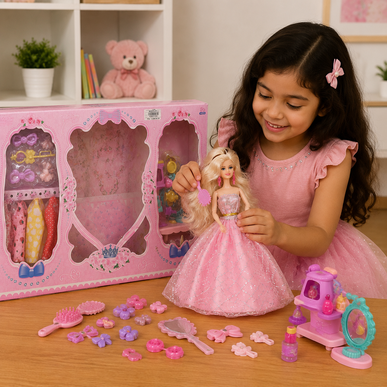 طقم دمية أميرة مع ملابس وإكسسوارات | Princess Doll Fashion Playset