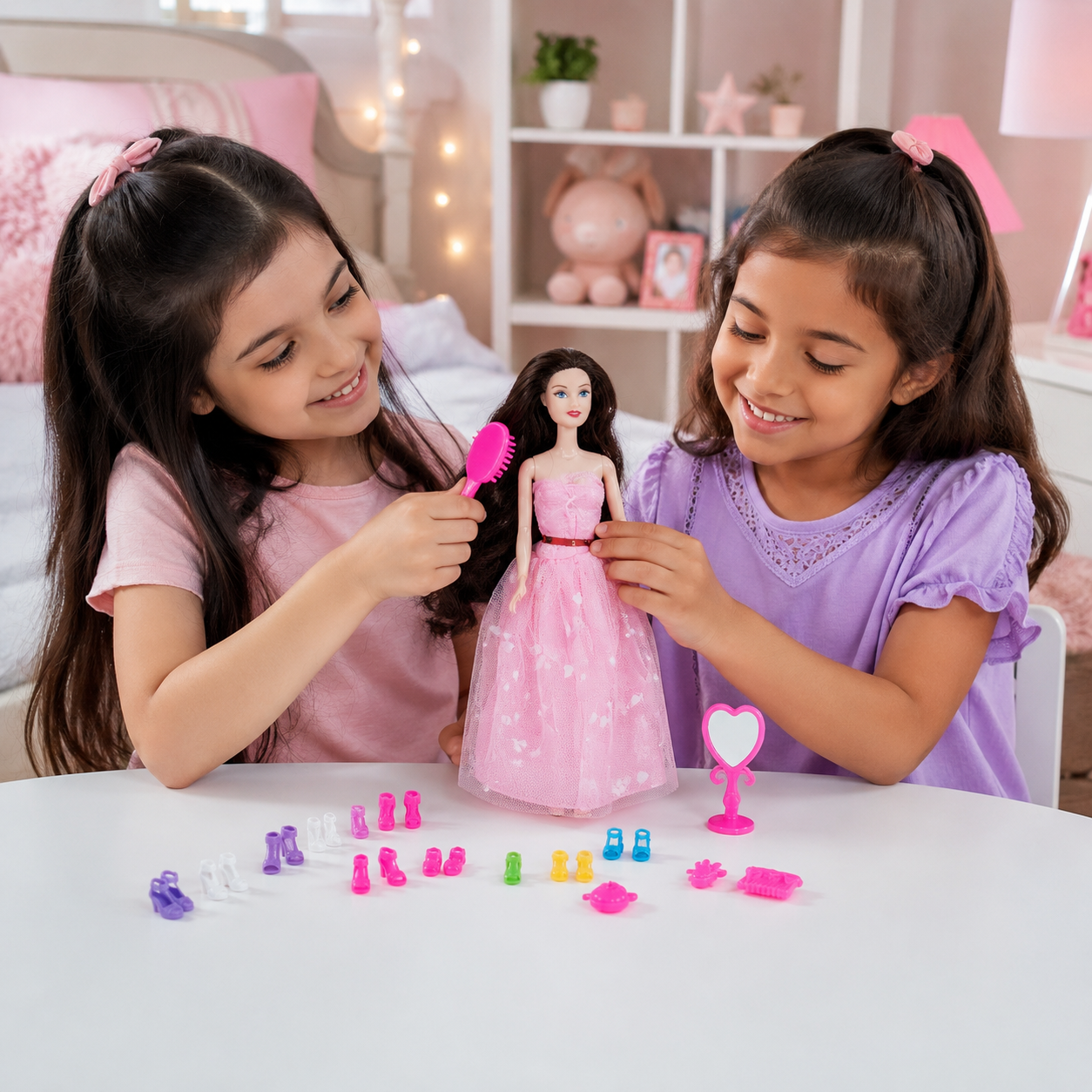 دمية أزياء مع مجموعة إكسسوارات | Girl New Look Fashion Doll Set