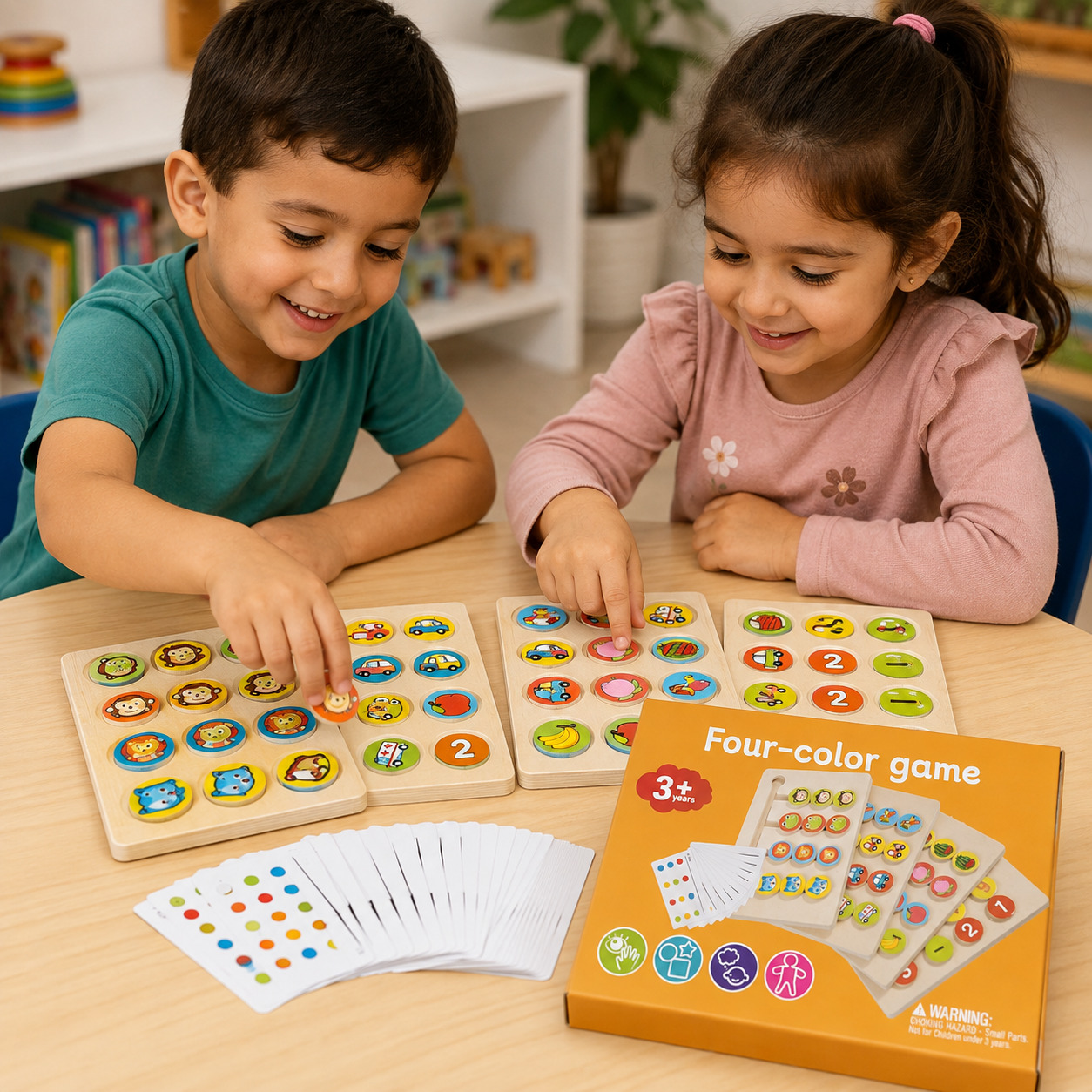 لعبة الألوان الأربعة الخشبية التعليمية | Four-Color Game