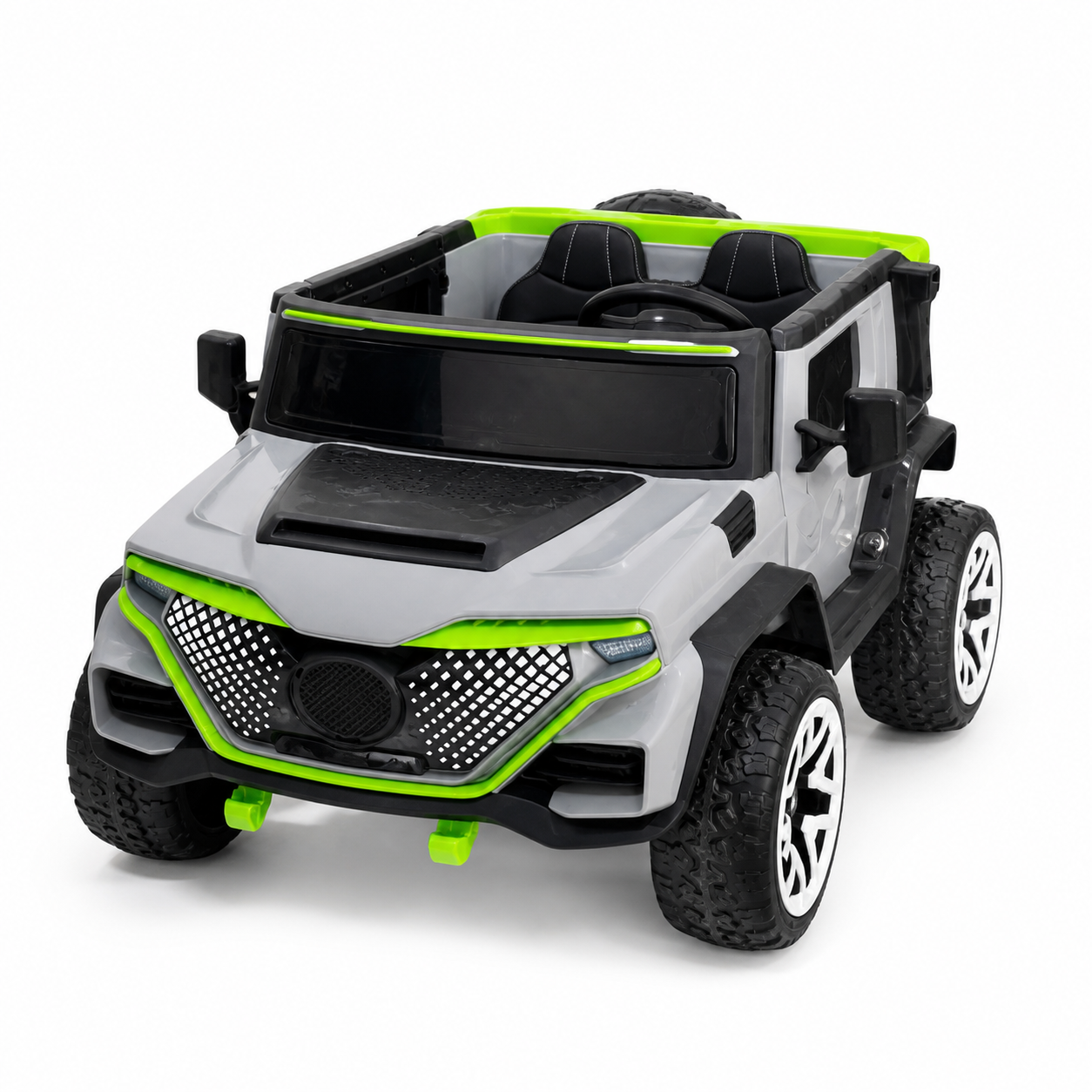 سيارة أطفال كهربائية رمادية بلمسات خضراء | Gray & Green Kids Electric Jeep