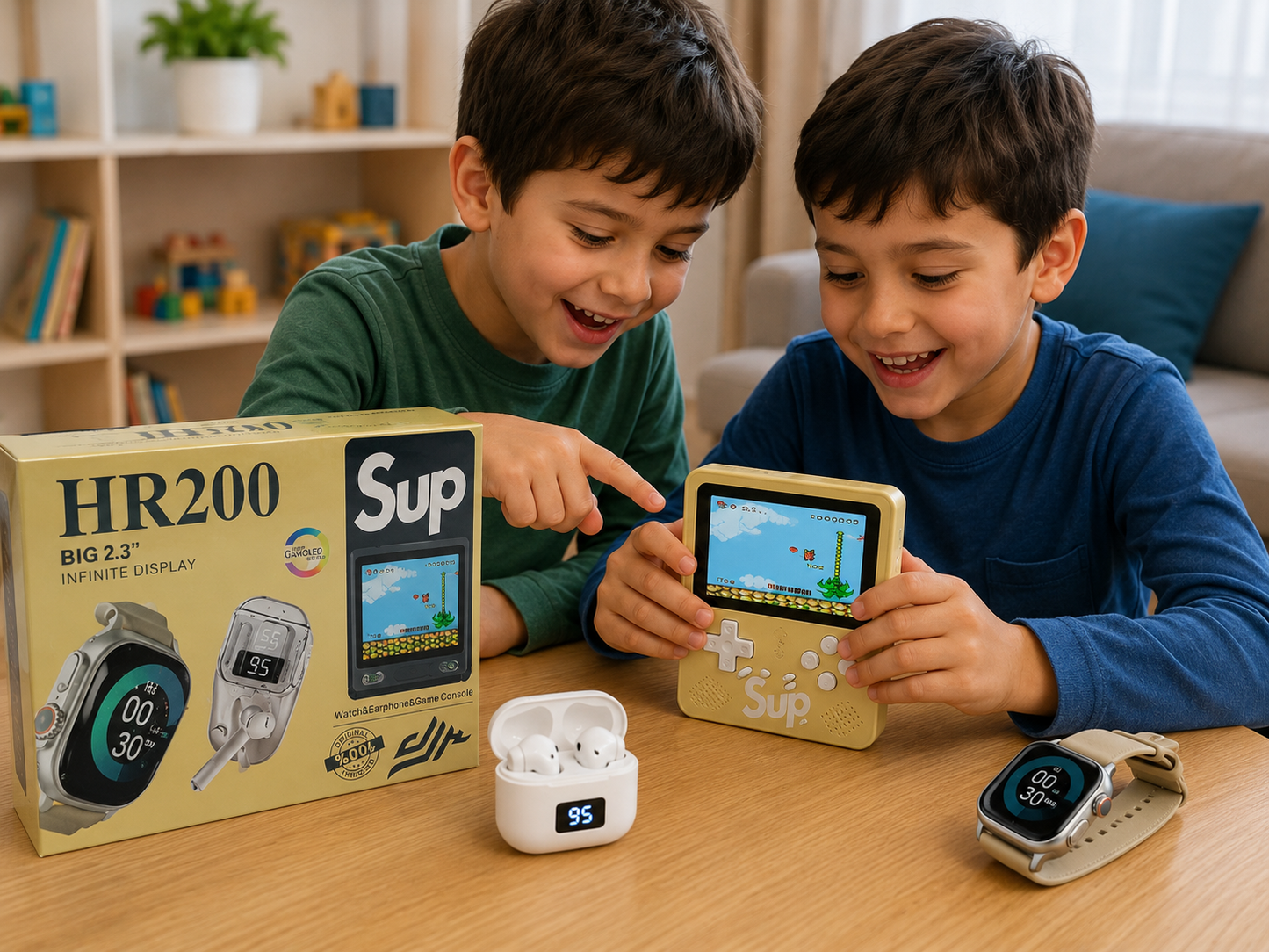 ساعة ذكية متعددة الوظائف مع سماعات وألعاب | HR200 Smart Watch + Earphones + Game Console