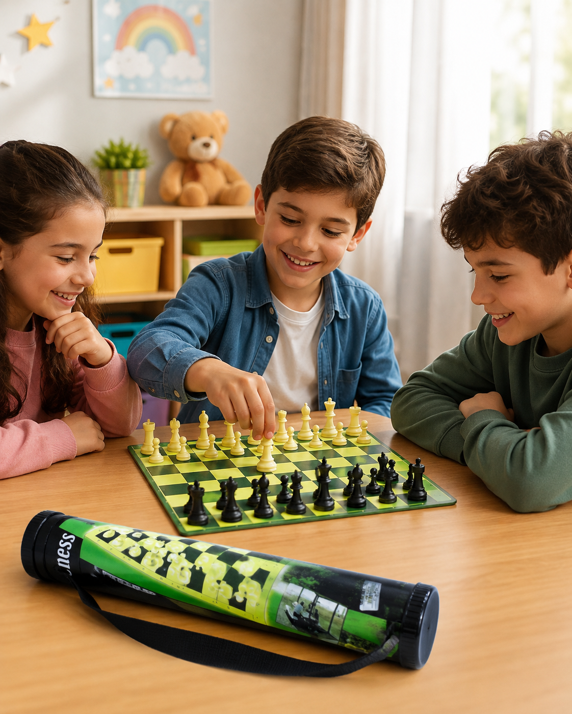 مجموعة شطرنج محمولة بحافظة أسطوانية | Portable Chess Set with Cylindrical Carrying Case