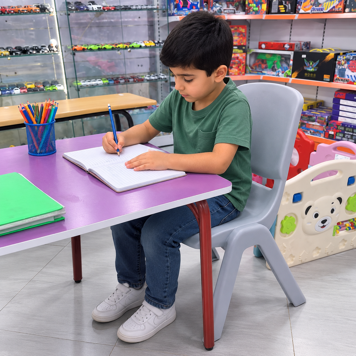 كرسي أطفال بلاستيكي بمسند ظهر – رمادي | Kids Plastic Chair