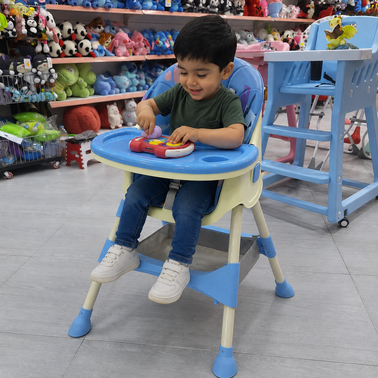 كرسي طعام للأطفال بمقعد مبطّن وسلة تخزينأزرق | Baby High Chair