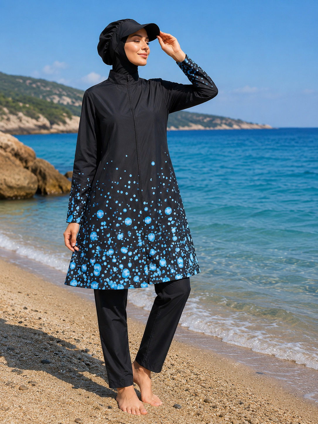 بدلة سباحة محتشمة نسائية مع قبعة – مقاس 3XL | Modest Women Swimwear Set with Cap