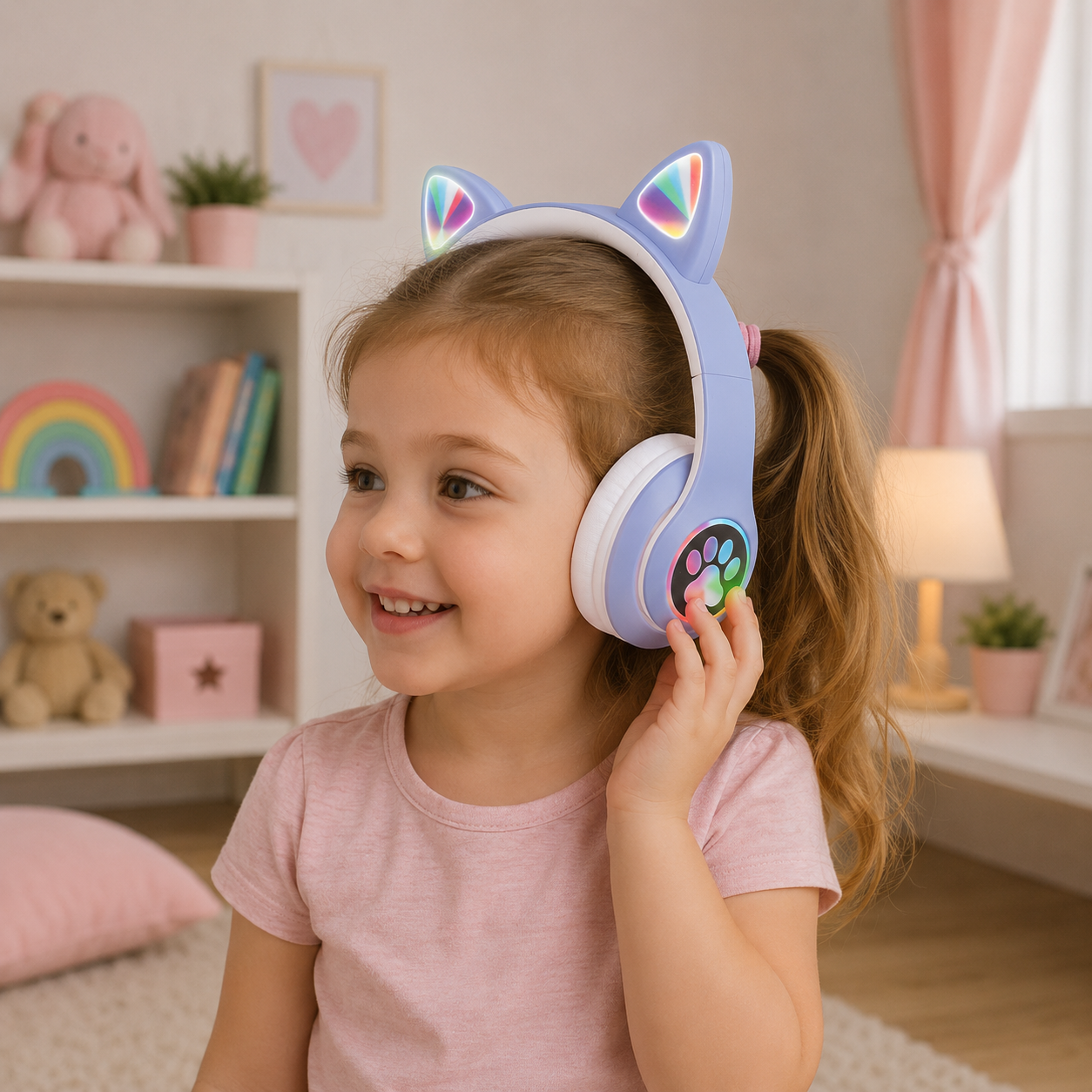 سماعة رأس بأذنين قطة مضيئة M28 | M28 Cat Ear Wireless LED Headset