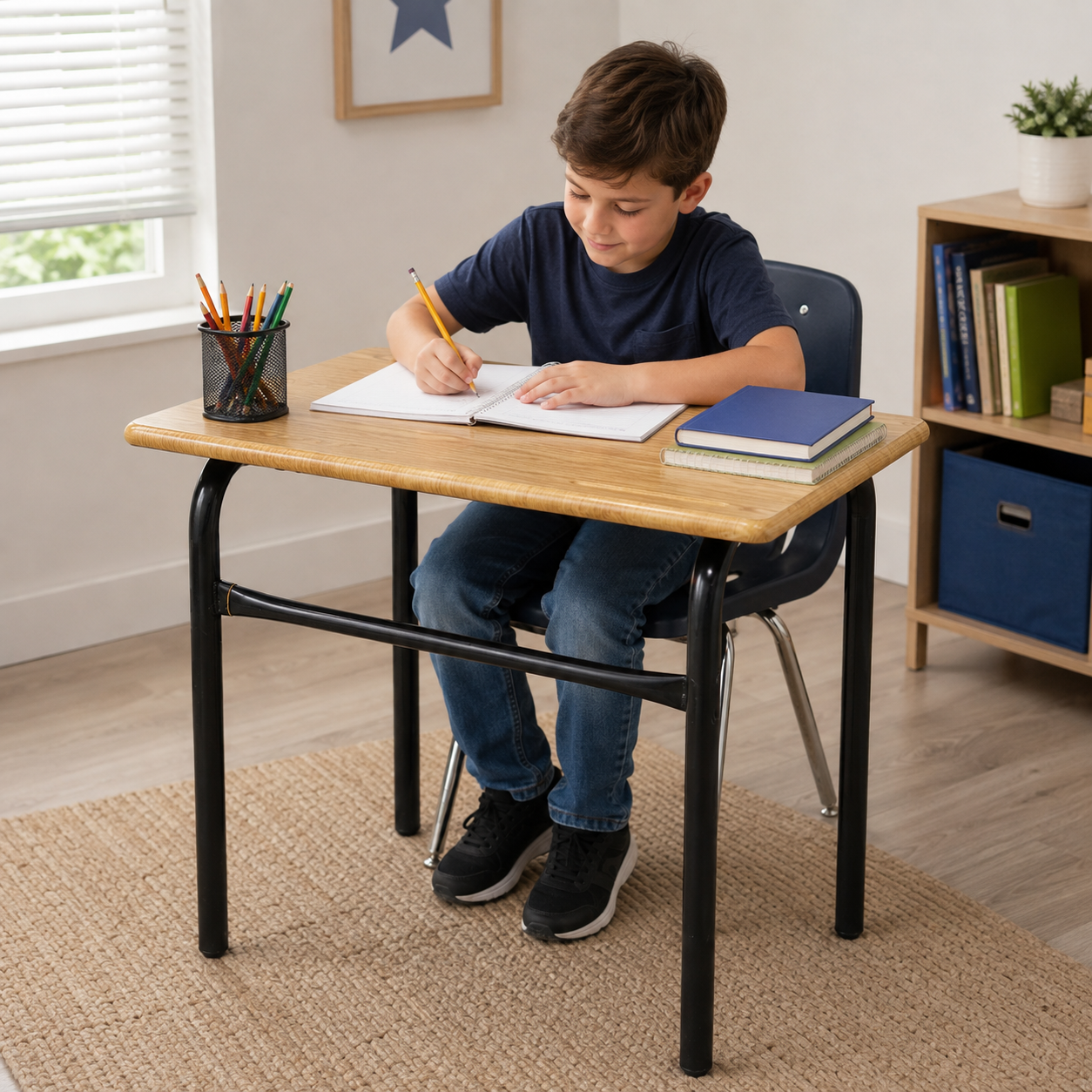 طاولة مدرسية فردية بسطح خشبي وهيكل معدني | Single School Desk