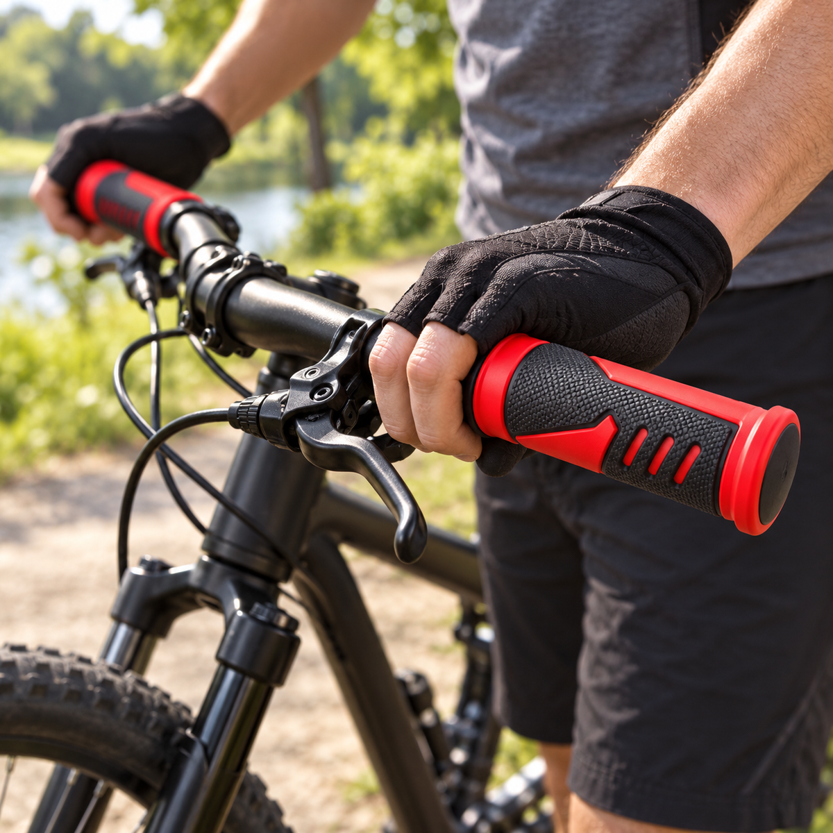 زوج مقابض دراجة رياضية – أسود × أحمر | Black & Red Sport Bicycle Grips