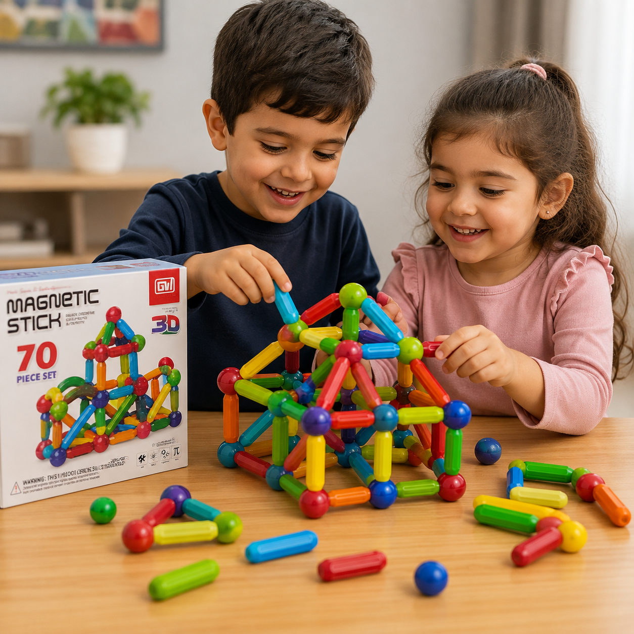 لعبة تركيب مغناطيسية 70 قطعة | Magnetic Stick 70 Pieces Set