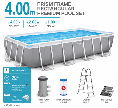 مسبح INTEX Prism Frame Rectangular Premium Pool Set بحجم 4.00m × 2.00m × 1.00m