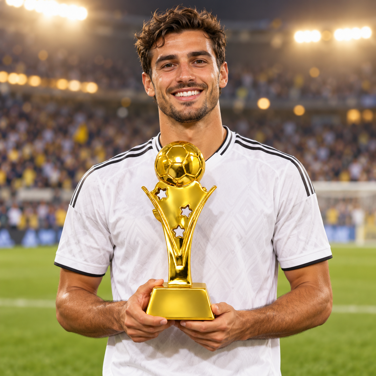 كأس رياضي ذهبي بكرة قدم ونجوم 3212-4 | Golden Football Trophy with Stars 3212-4