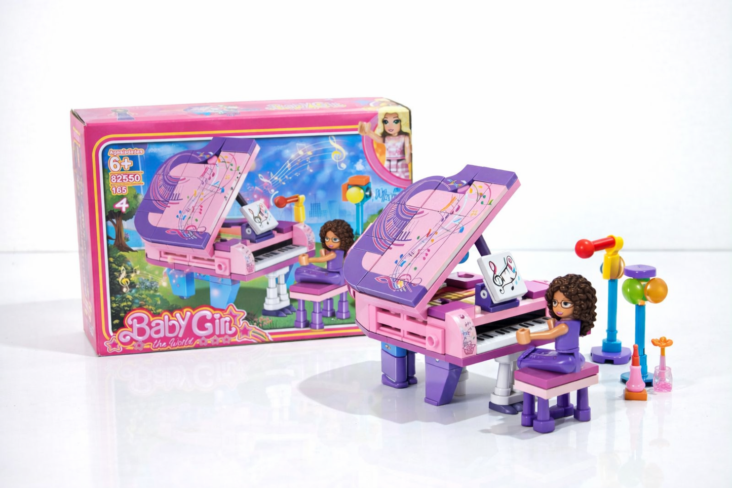 لعبة تركيب بيانو للبنات مع شخصية – Baby Girl Piano Building Blocks