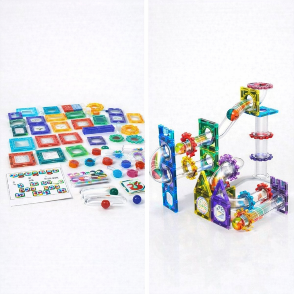 مكعبات البناء المغناطيسية مع مسار كرات 56 قطعة – Magnetic Marble Run Building Blocks 56 PCS