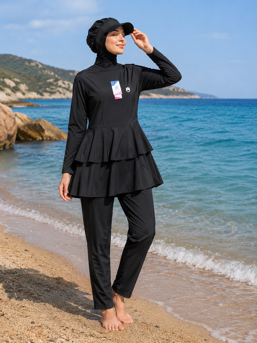 بدلة سباحة محتشمة نسائية مع قبعة – مقاس L | Modest Women Swimwear Set with Cap