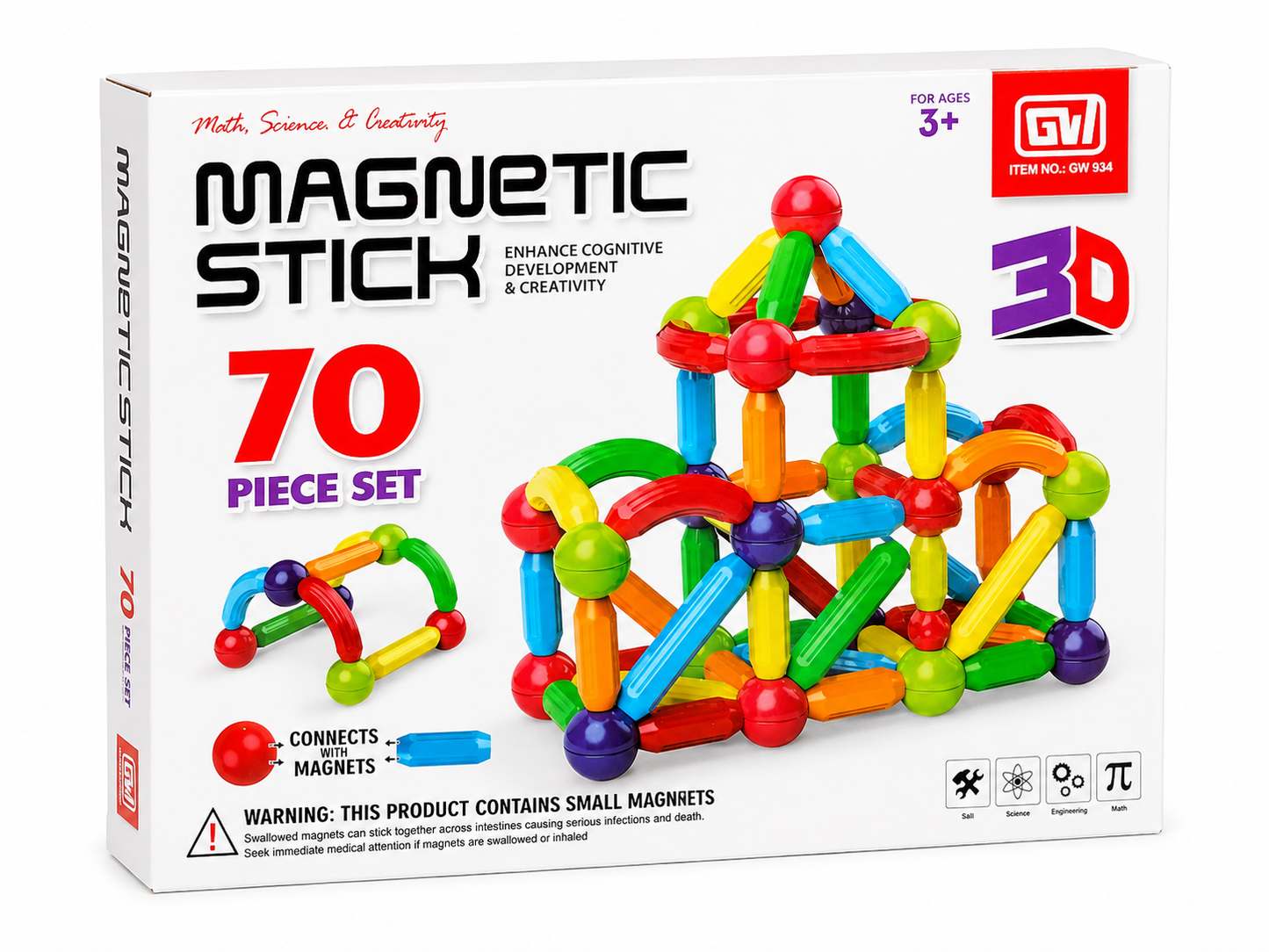 لعبة تركيب مغناطيسية 70 قطعة | Magnetic Stick 3D – 70 PCS