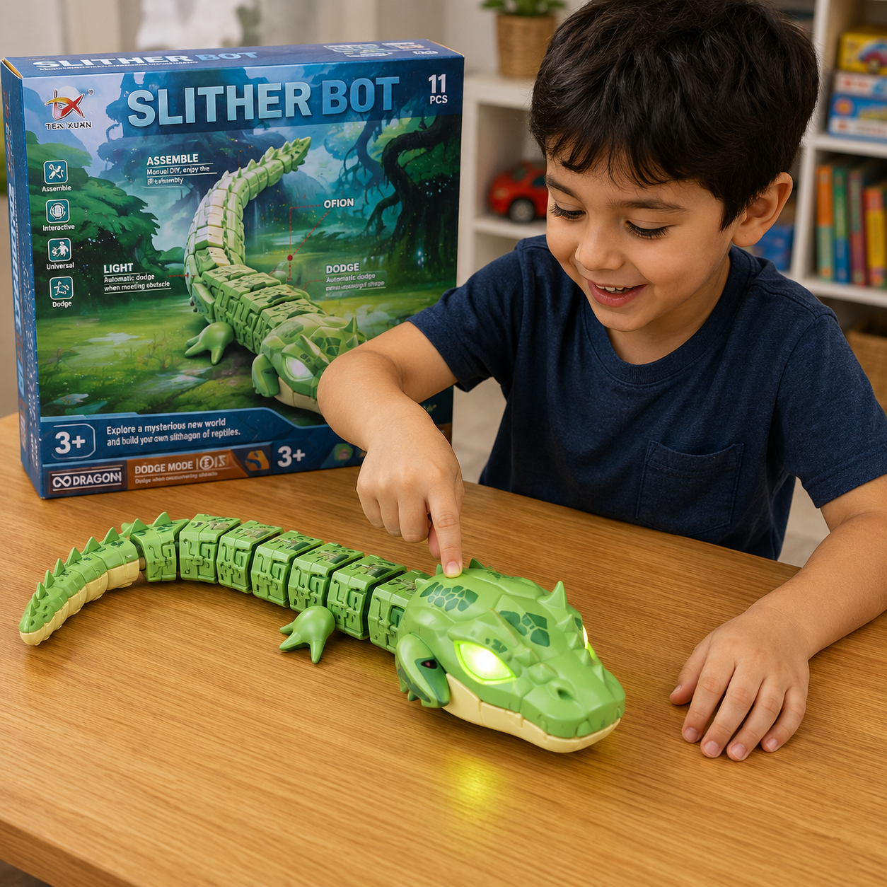 تمساح روبوت قابل للتركيب للأطفال | SlitherBot Crocodile Robot DIY