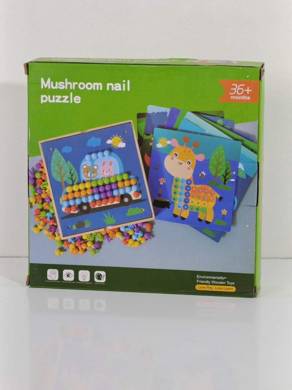لوحة مسامير تعليمية خشبية – Mushroom Nail Puzzle Board