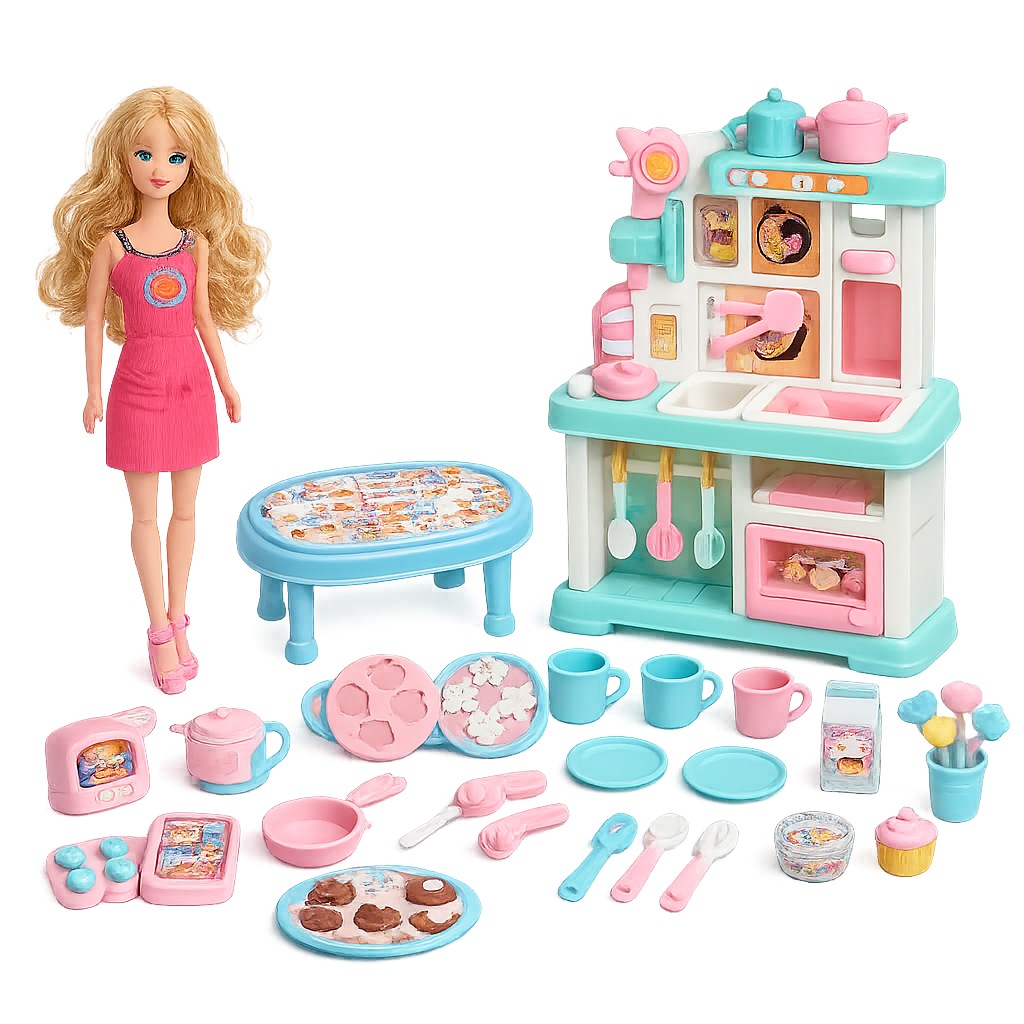 طقم دمية مع مطبخ وإكسسوارات | Sparkle Fashion Week Doll Kitchen Set