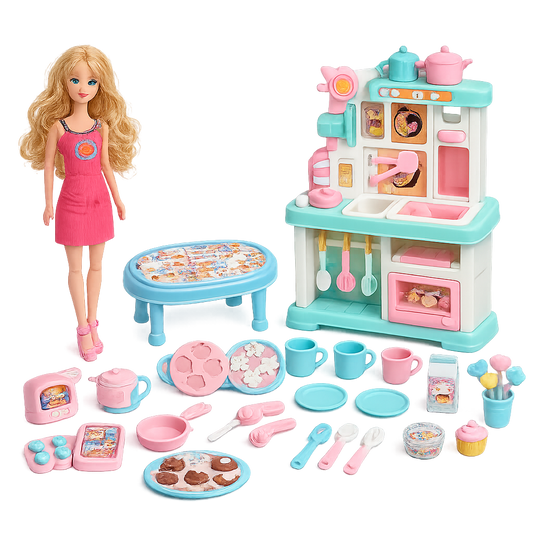 طقم دمية مع مطبخ وإكسسوارات | Sparkle Fashion Week Doll Kitchen Set