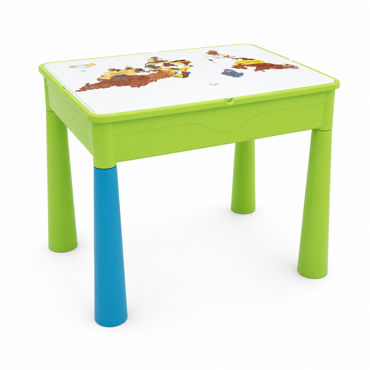 طاولة أطفال بلاستيكية بصندوق تخزين وسطح مطبوع – أخضر | Kids Table with Storage