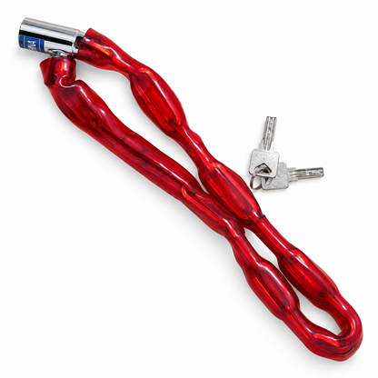 قفل سلسلة للدراجة أحمر بمفتاحين | Red Bicycle Chain Lock with 2 Keys