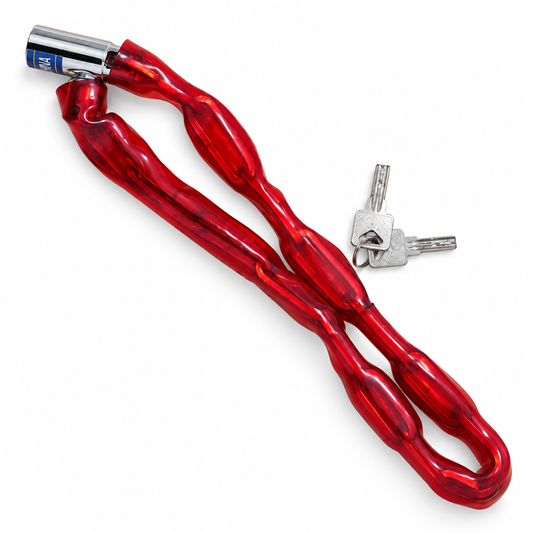 قفل سلسلة للدراجة أحمر بمفتاحين | Red Bicycle Chain Lock with 2 Keys
