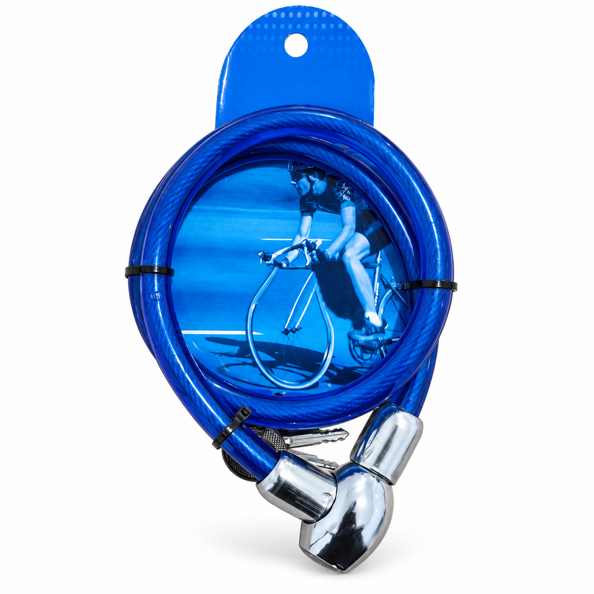 قفل دراجة بكابل أزرق بمفتاح Blue Cable Bicycle Lock with Key