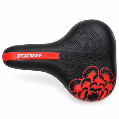 كرسي دراجة هوائية عريض بنقشة زهور – أسود وأحمر Wide Bicycle Saddle Black & Red Floral