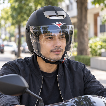 خوذة دراجة نارية FGN نصف وجه بزجاج واقٍ FGN Open Face Helmet with Visor