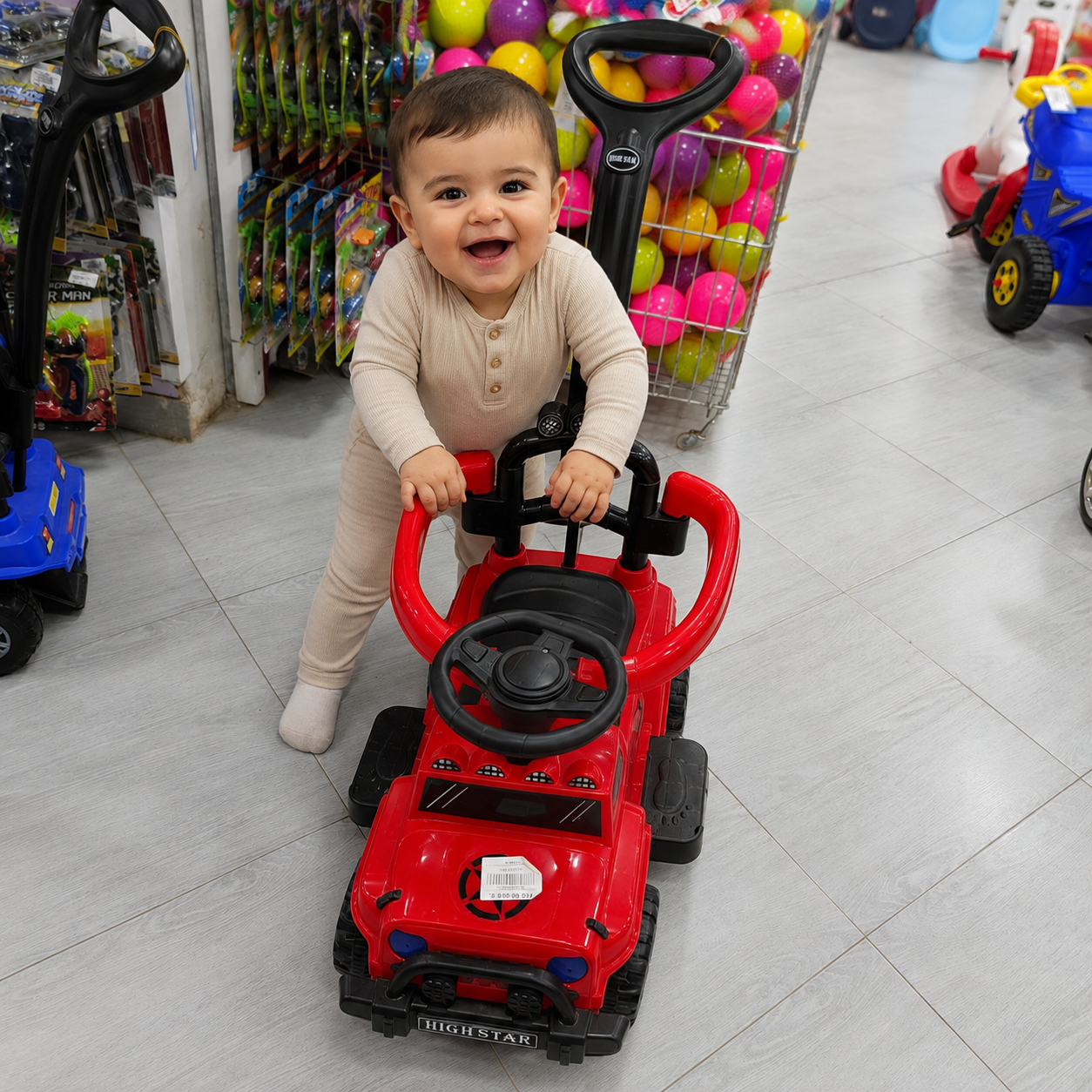 سيارة دفع للأطفال بمقبض تحكم خلفي | Kids Push Ride-On Car with Parent Handle
