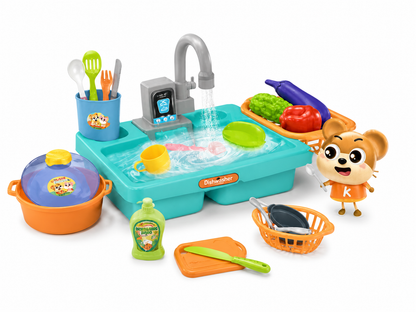 حوض غسيل ألعاب كهربائي للأطفال 19 قطعة | Electric Dishwasher Kids Kitchen Sink Set