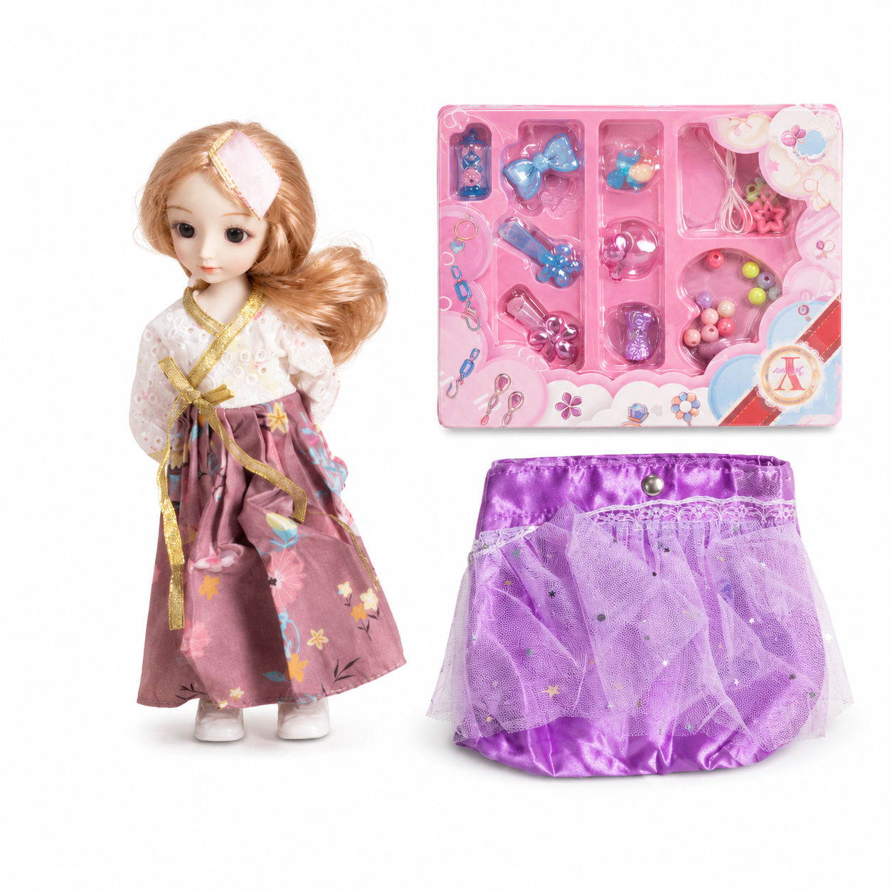 دمية مع ملابس وإكسسوارات +3 سنوات | Pretty Cute Doll Set