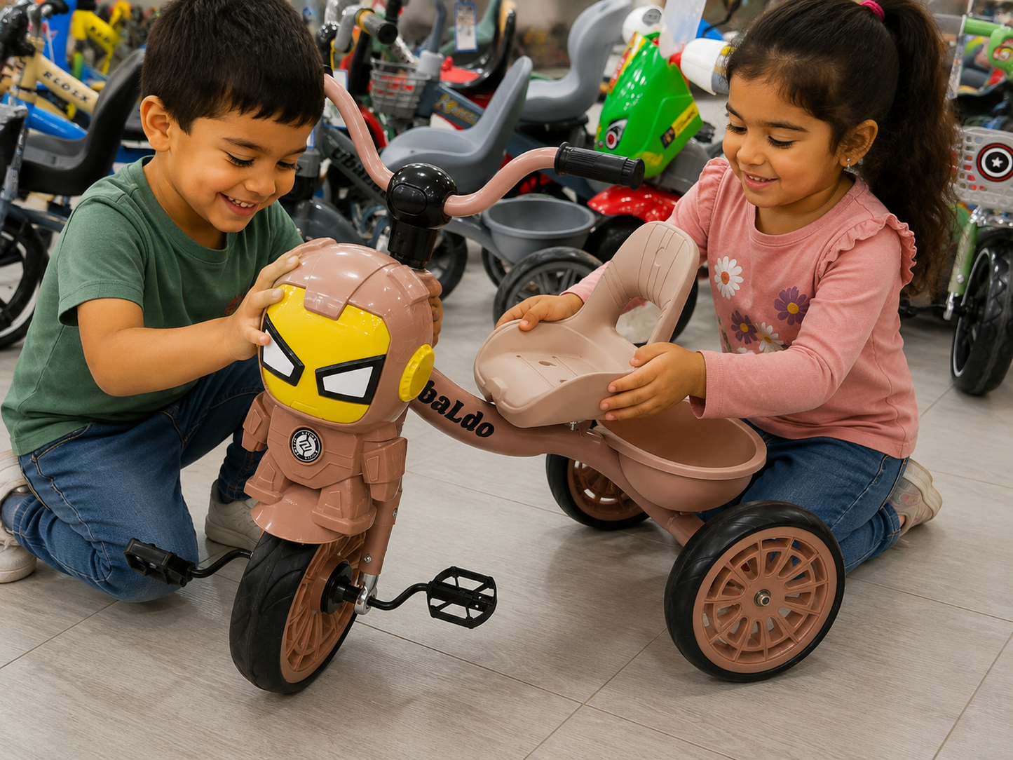 دراجة أطفال ثلاثية العجلات UBALDO بواجهة البطل الخارق – بني | Kids Tricycle