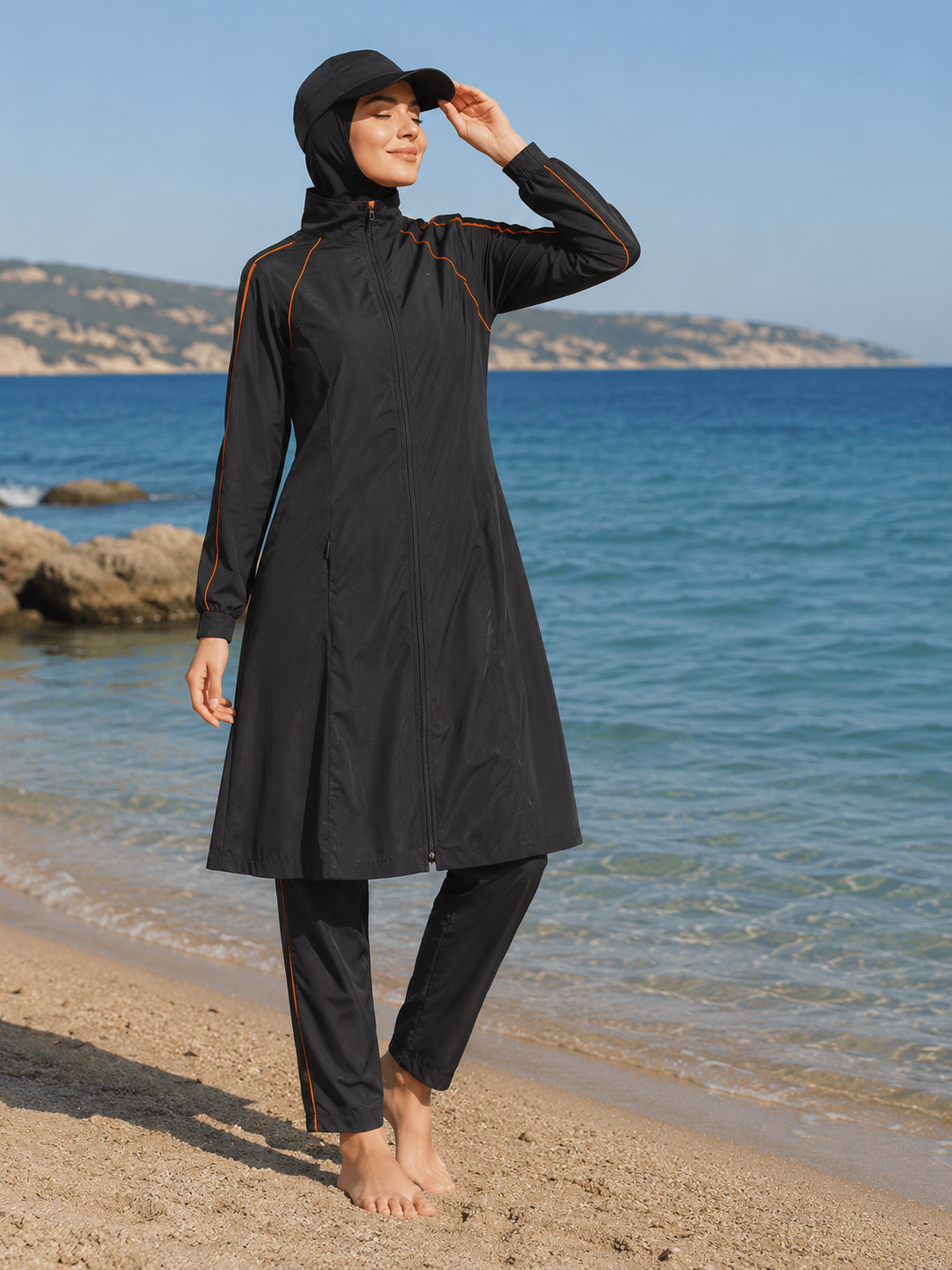 بدلة سباحة محتشمة نسائية مع قبعة | Modest Women Swimwear Set with Cap XL