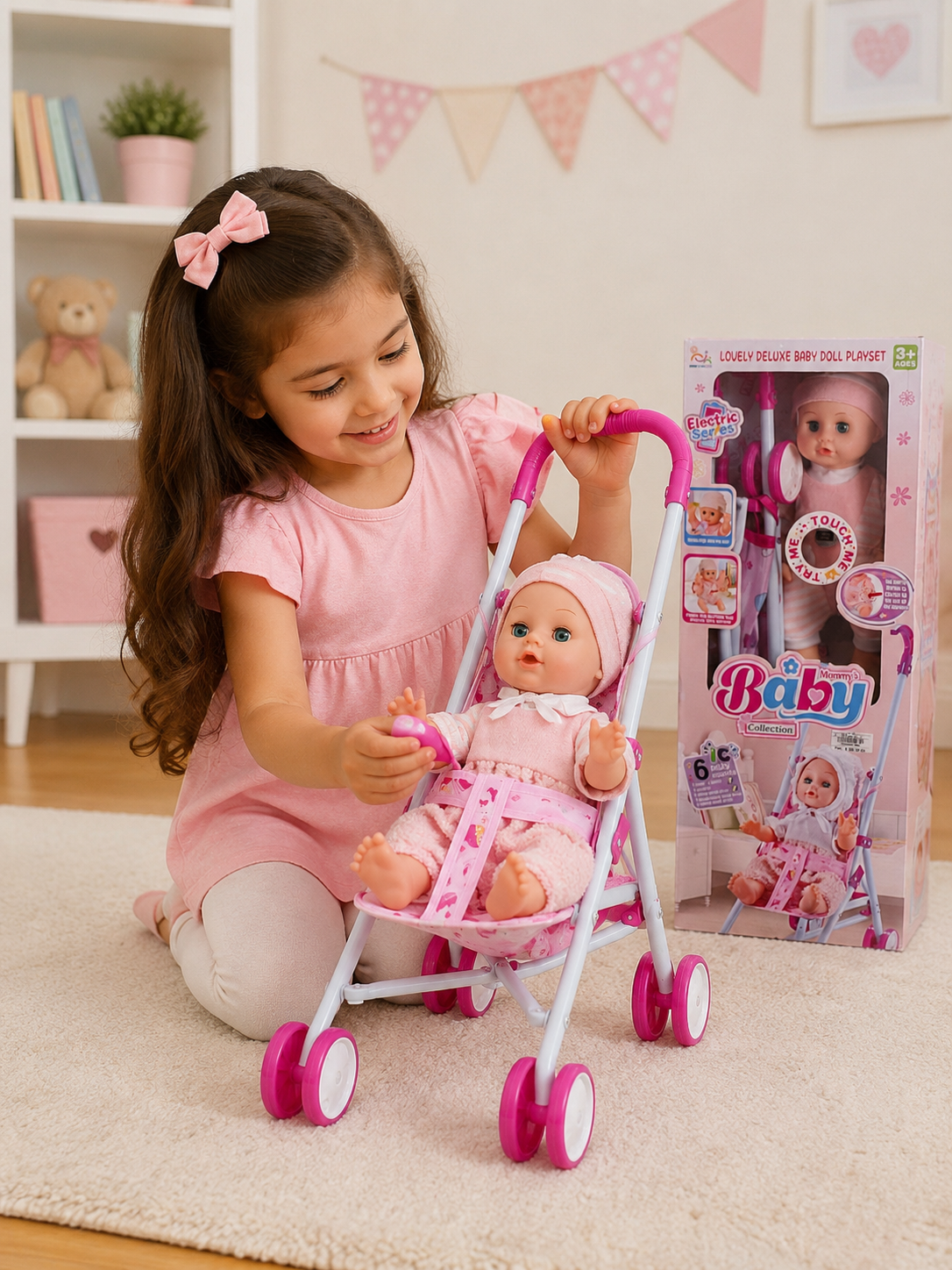 دمية  مع عربة أطفال لعبة | Baby Doll with Stroller Playset