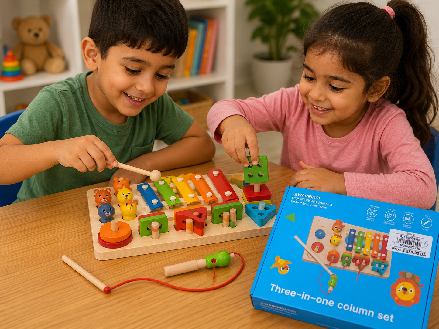🧩 لعبة تعليمية خشبية 3 في 1 | Three-in-One Wooden Learning Set