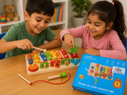 🧩 لعبة تعليمية خشبية 3 في 1 | Three-in-One Wooden Learning Set