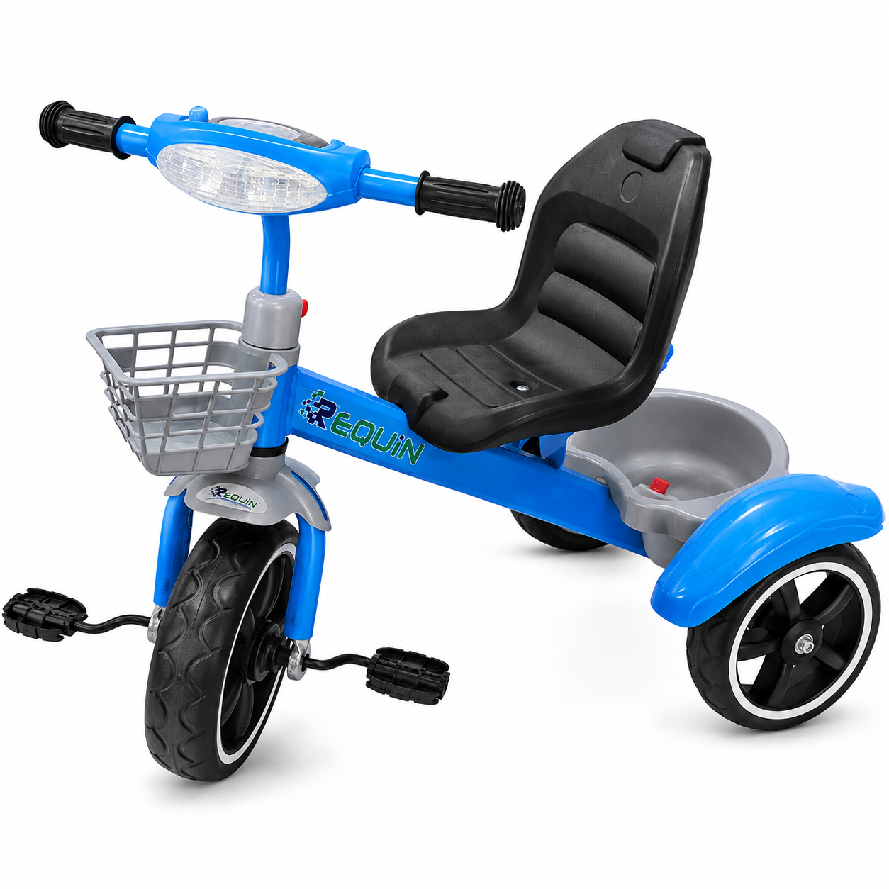 دراجة أطفال ثلاثية العجلات REQUIN بالسلة والضوء – أزرق | Kids Tricycle