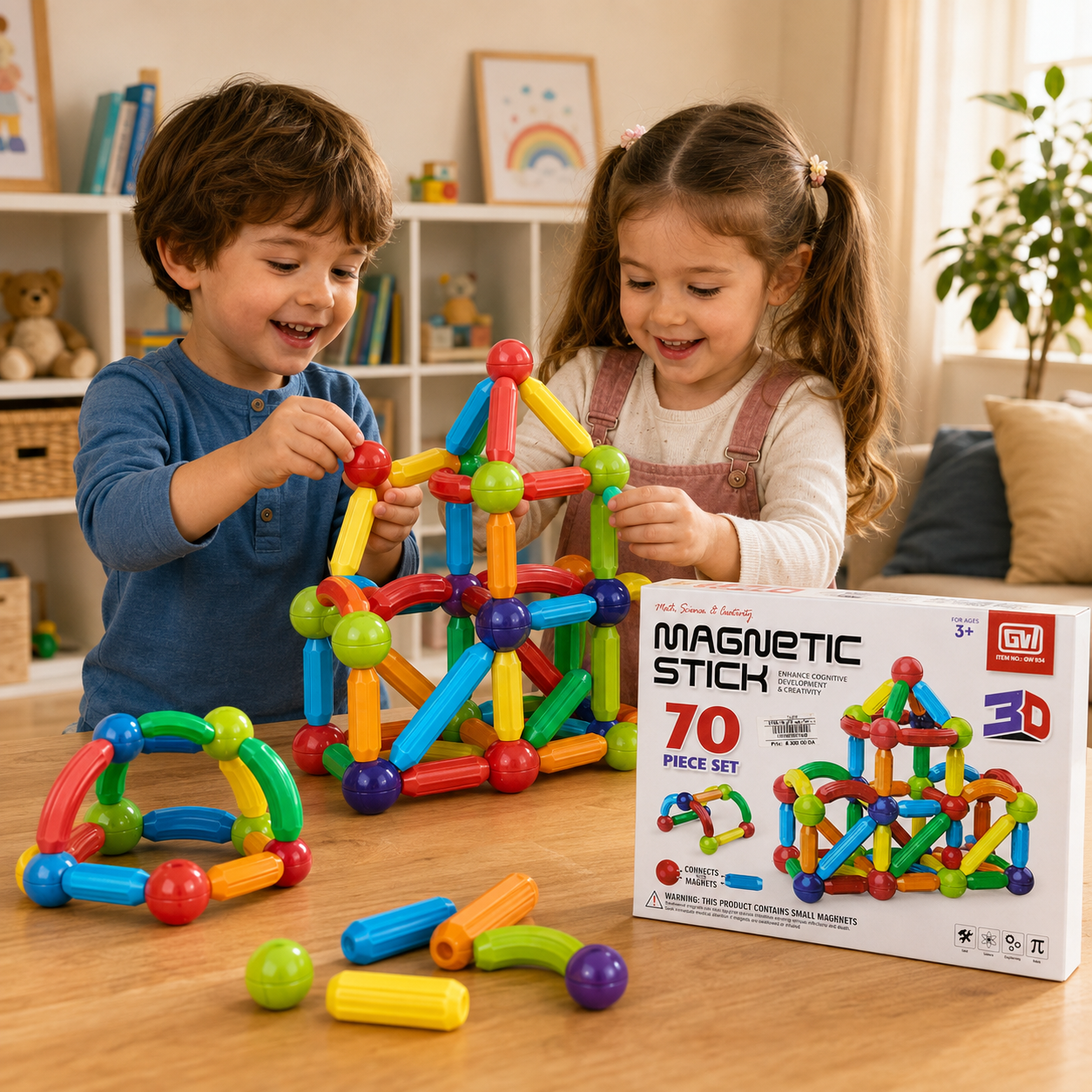 لعبة تركيب مغناطيسية 70 قطعة | Magnetic Stick 3D – 70 PCS