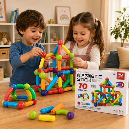 لعبة تركيب مغناطيسية 70 قطعة | Magnetic Stick 3D – 70 PCS