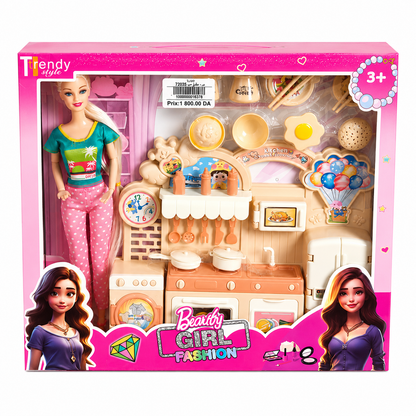 طقم دمية مع مطبخ ألعاب | Beauty Girl Fashion Doll Kitchen Set