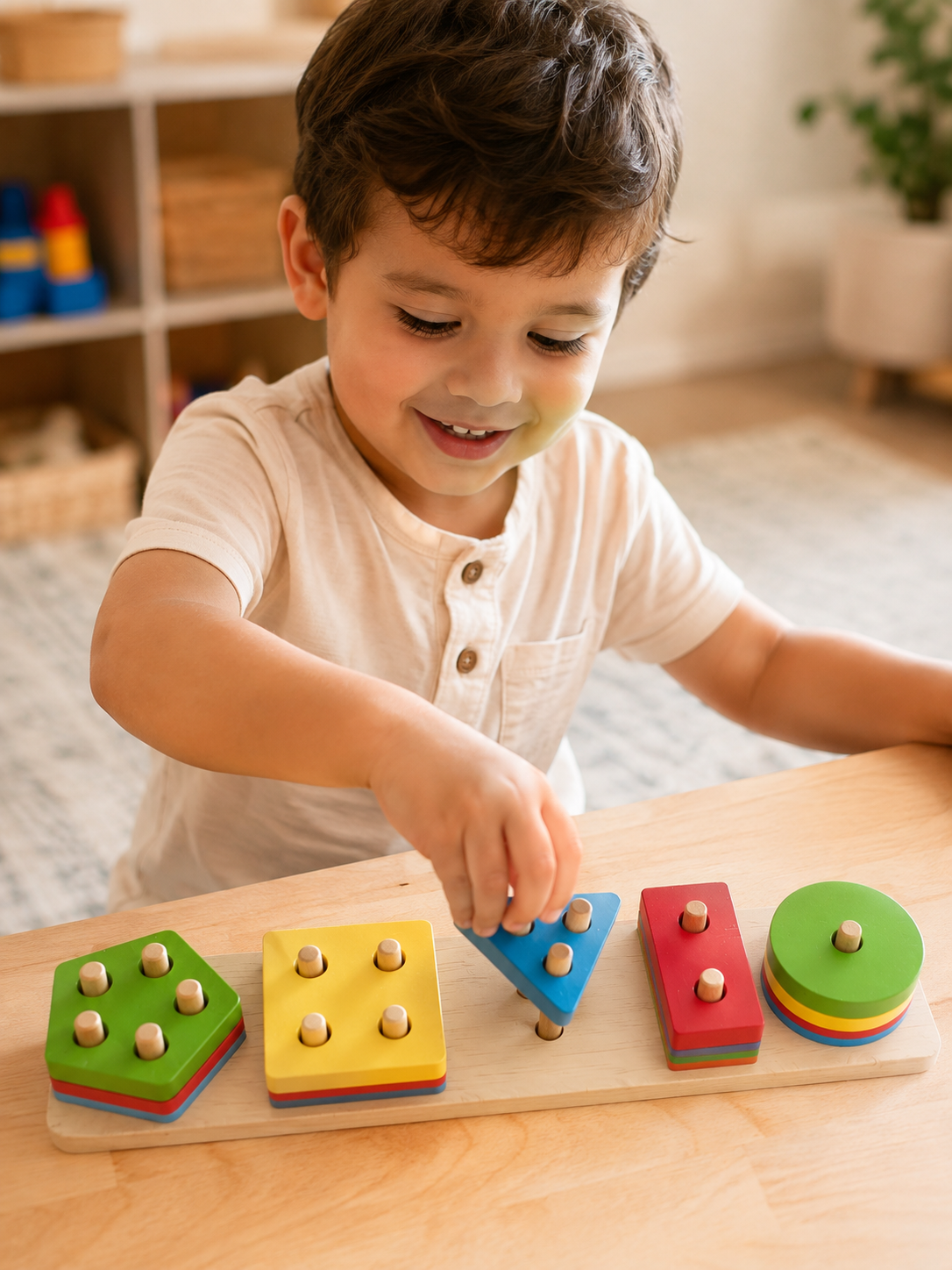 عبة الأشكال الهندسية الخشبية بالأعمدة | Wooden Geometric Shape Sorting Board