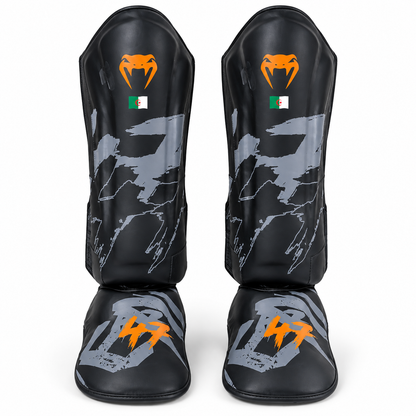 واقي ساق وقدم Venum – أسود × برتقالي بعلم الجزائر | Venum Shin Guards Black & Orange