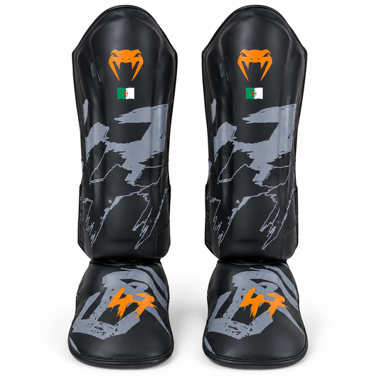 واقي ساق وقدم Venum – أسود × برتقالي بعلم الجزائر | Venum Shin Guards Black & Orange