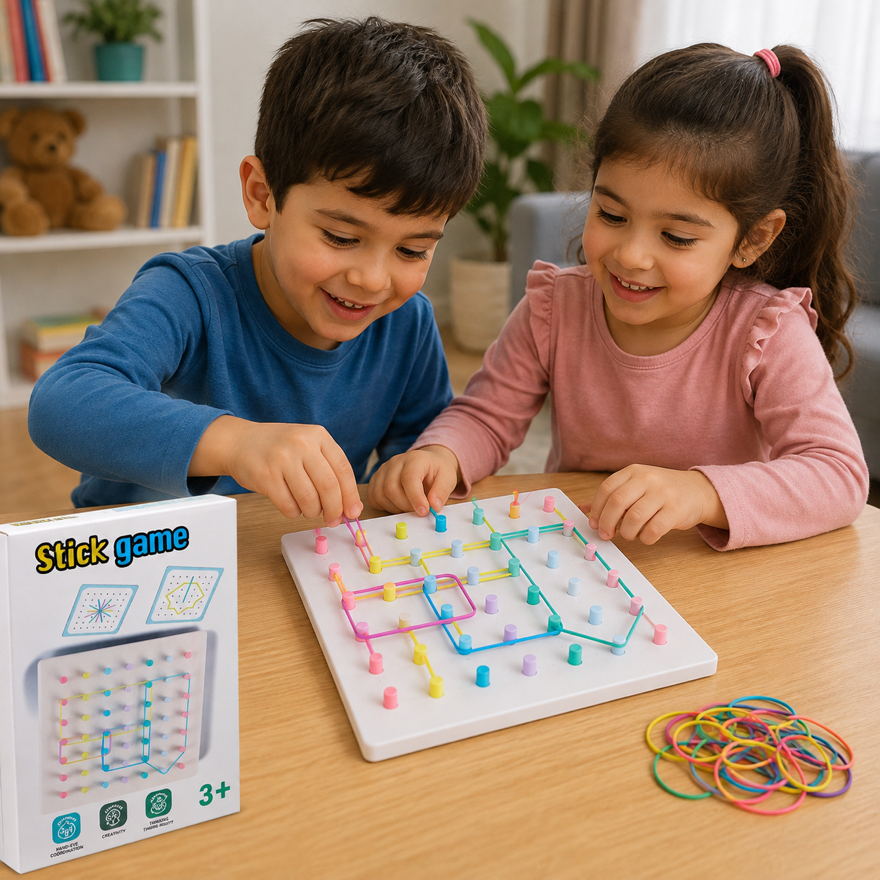 لعبة تكوين الأشكال بالأعواد المطاطية | Stick Game Geoboard