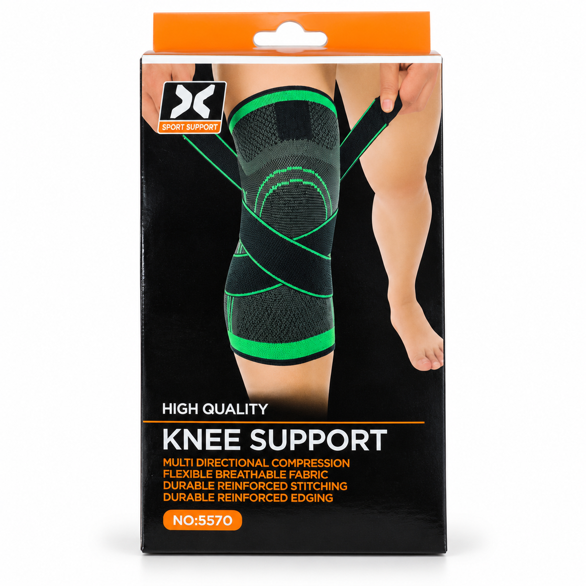 واقي ركبة بأشرطة تثبيت 5570 – رمادي × أخضر | Sport Support 5570 Knee Support