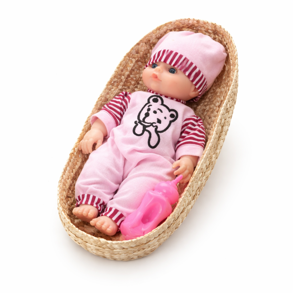 دمية أطفال مع سلة – Baby Doll with Basket لعبة رائعة تضيف لمسة من المرح والحنان لعالم الأطفال
