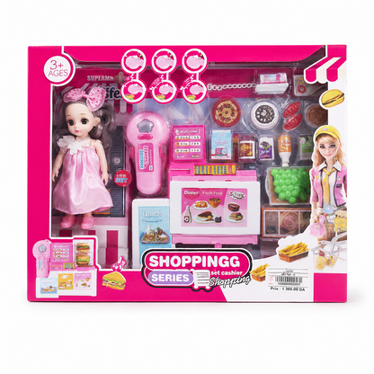 مجموعة التسوق والكاشير مع دمية | Shopping Cashier Play Set with Doll