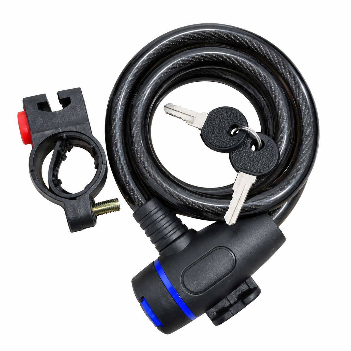 قفل دراجة بكابل حلزوني أسود مع حامل تثبيت Black Coiled Cable Bike Lock with Bracket