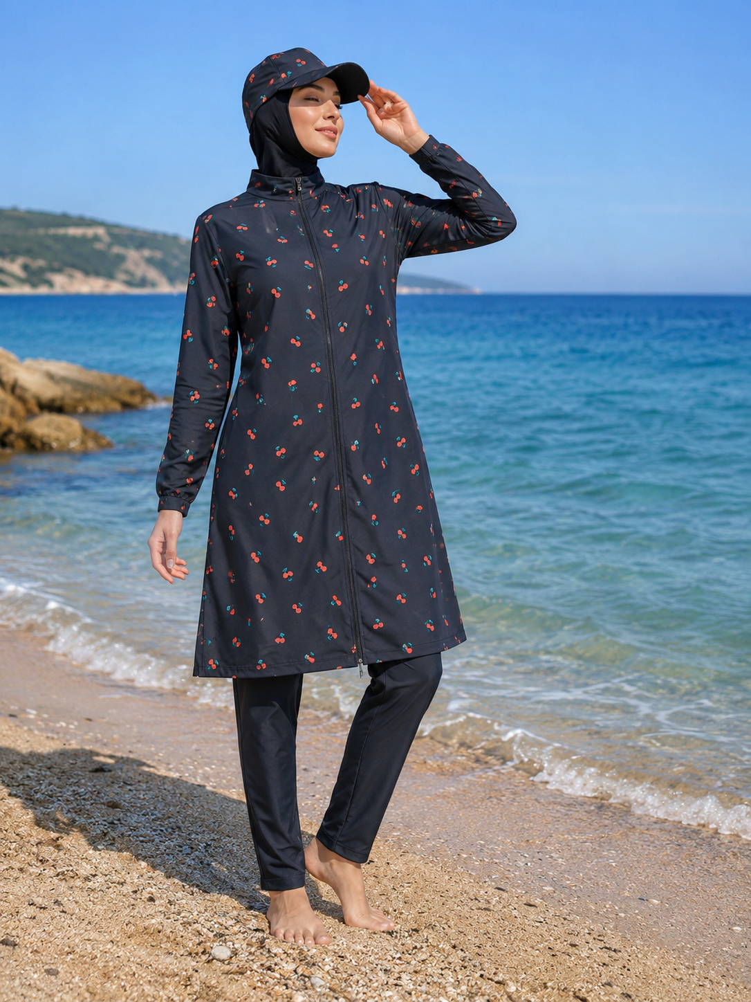بدلة سباحة محتشمة نسائية مع قبعة – مقاس 3XL | Modest Women Swimwear Set with Cap